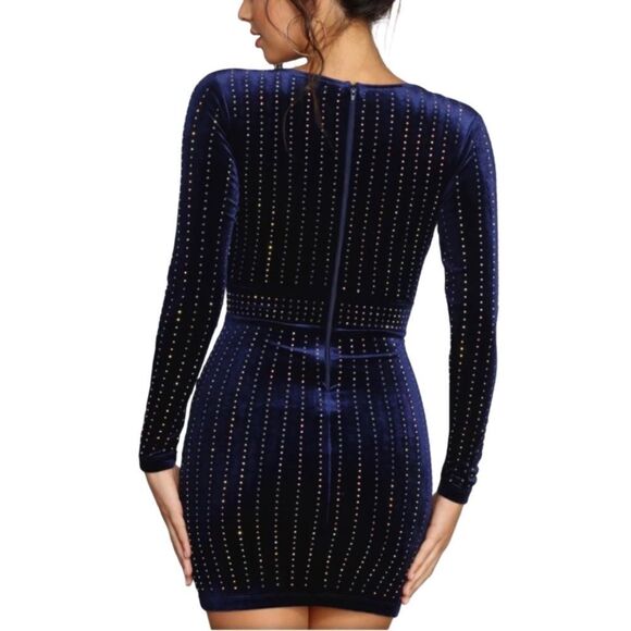 Windsor Alexa Velvet Heat Stone Wrap Mini Navy Blue Dress NWT Size Small - Picture 2 of 14